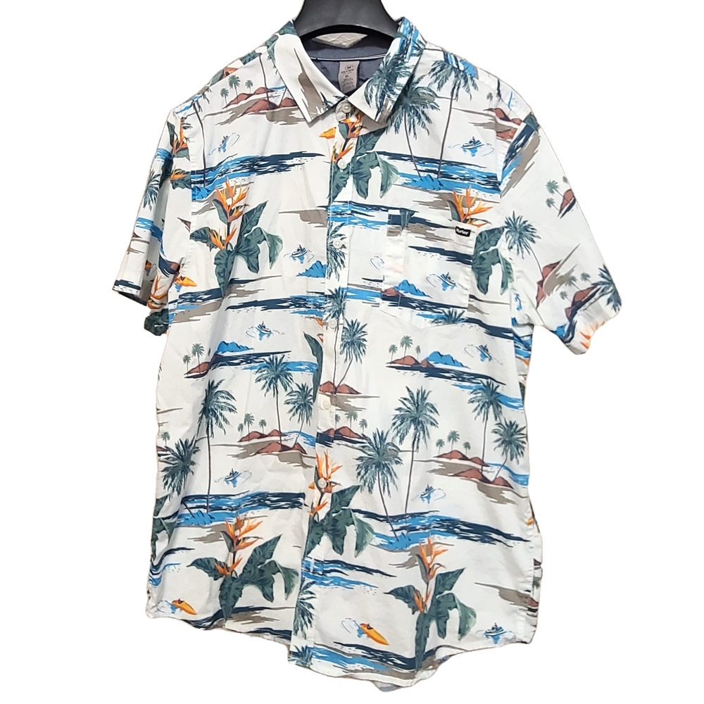 Hurley Men's Palm Tree Print Shirt - White and Blue